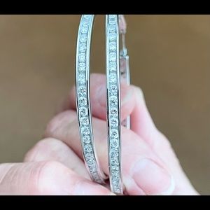 Round Hoop CZ 3.5mm Sterling Silver Earrings Hoop Earring Cubic Zirconia Earring